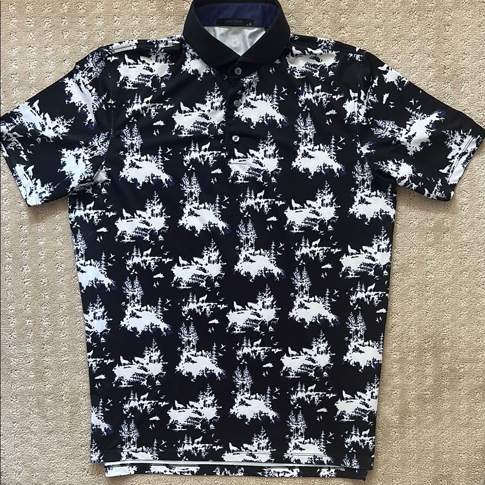 Greyson Golf Polo- Black and White Patterned Men's Shirt